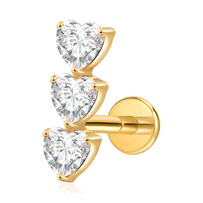 Titanyum Üç Kalp Piercing — gold