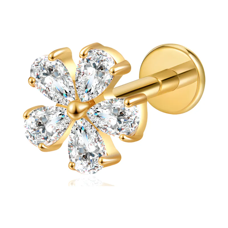 Titanyum Beş Yapraklı Çiçek Piercing — gold