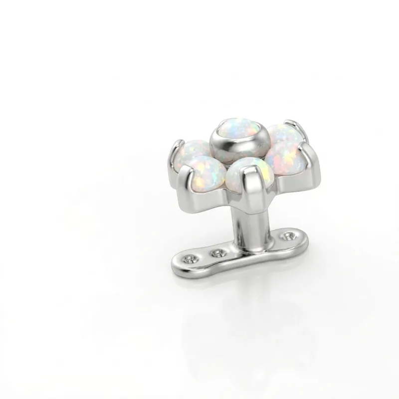 Titanium Opal Flower Dermal — silver, side view