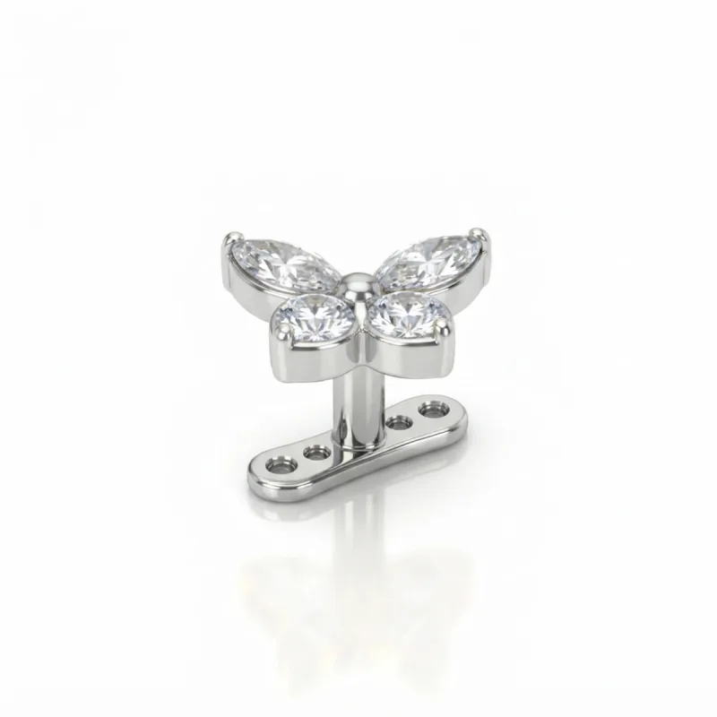 Titanium Zircon Butterfly Dermal — silver, side view