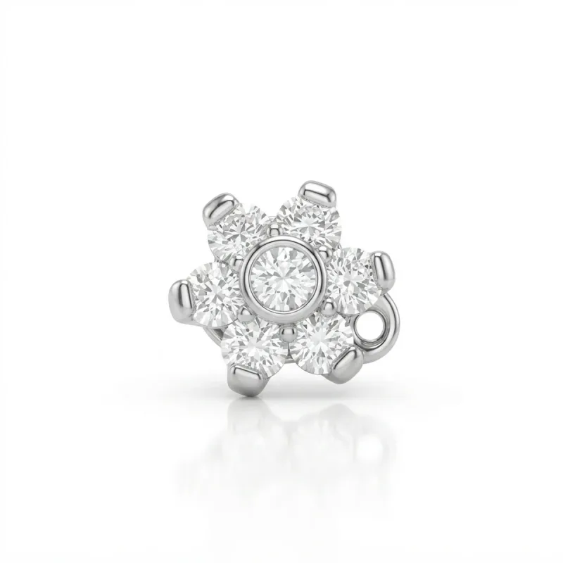 Titanyum Zirkon Çiçek Dermal Piercing — silver