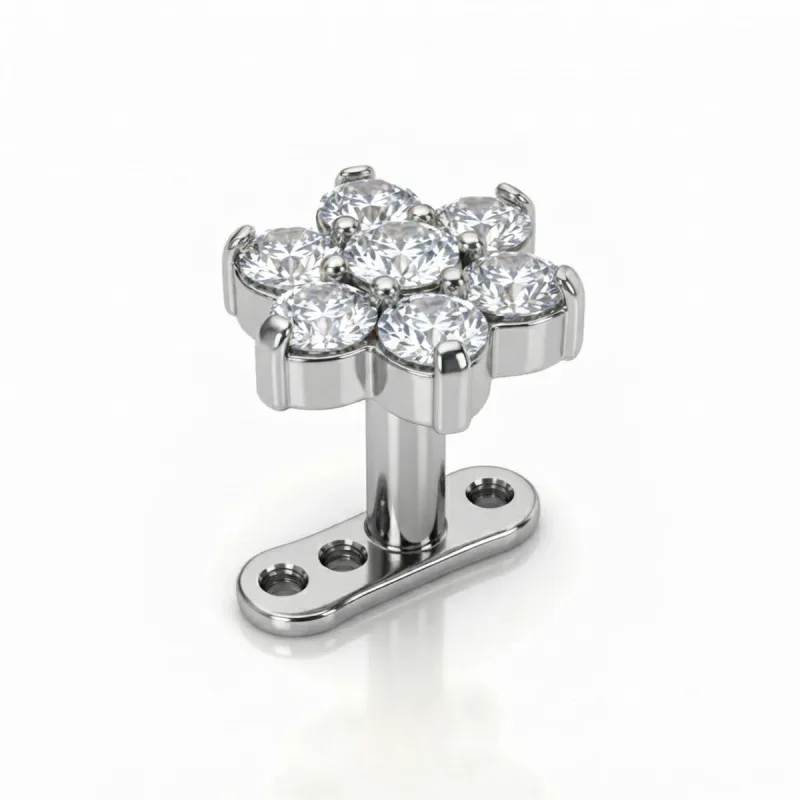 Titanyum Zirkon Çiçek Dermal Piercing — silver
