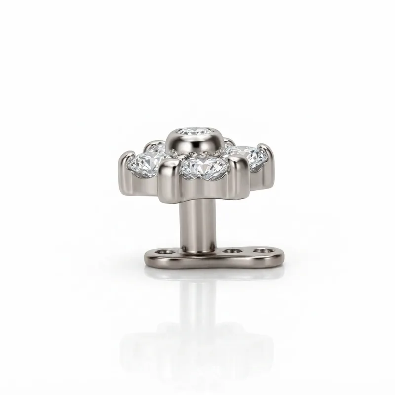 Titanyum Zirkon Çiçek Dermal Piercing — silver, yan görünüm