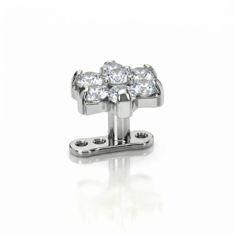Titanyum Zirkon Çiçek Dermal Piercing — silver, yan görünüm
