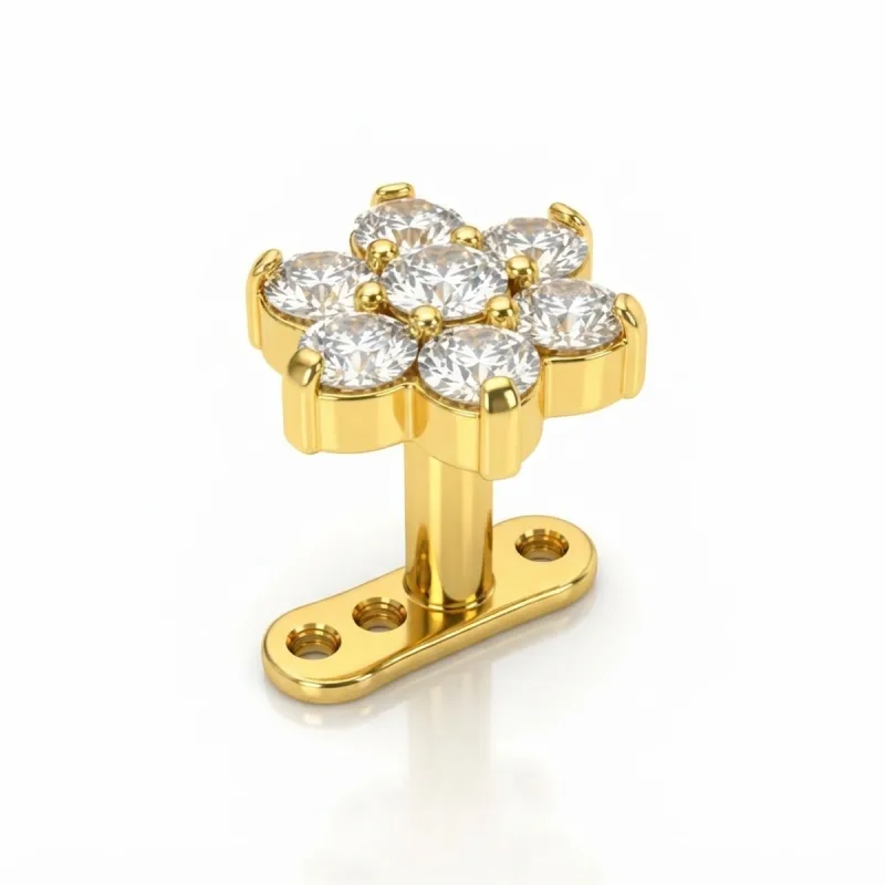 Titanyum Zirkon Çiçek Dermal Piercing — gold