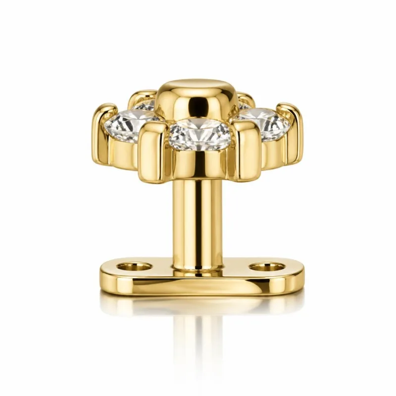 Titanyum Zirkon Çiçek Dermal Piercing — gold, yan görünüm