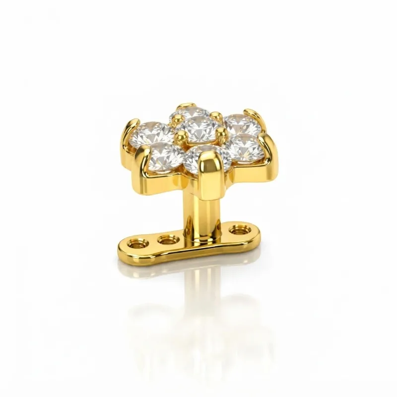 Titanyum Zirkon Çiçek Dermal Piercing — gold, yan görünüm