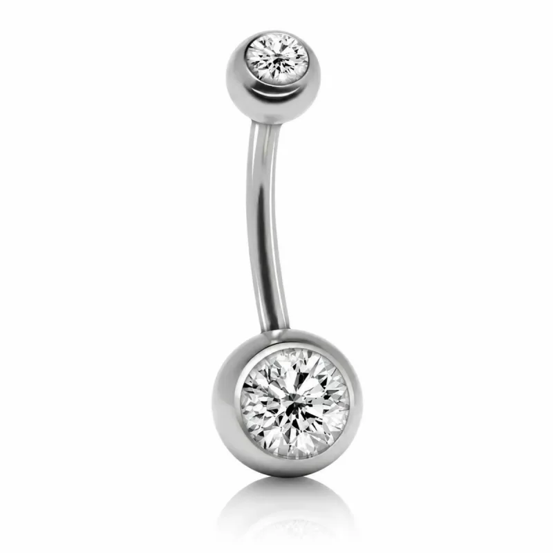 Titanyum Çift Zirkon Taşlı Göbek Piercing — silver