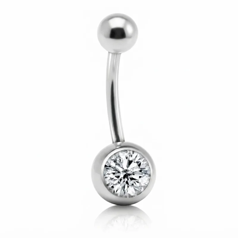 Titanyum Top ve Zirkon Uçlu Göbek Piercing — silver
