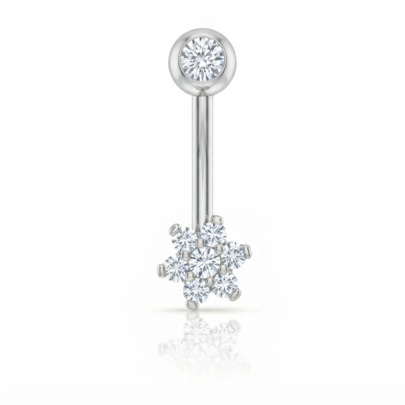 Titanyum Zirkon Çiçek Uçlu Düz Bar Piercing — silver